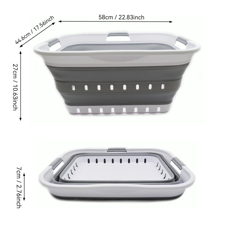 SAMMART 42L (11 gallon) Collapsible Plastic Laundry Basket - Foldable Pop Up Storage Container/Organizer - Space Saving Hamper/Basket (1, White/Grey) - Image 3